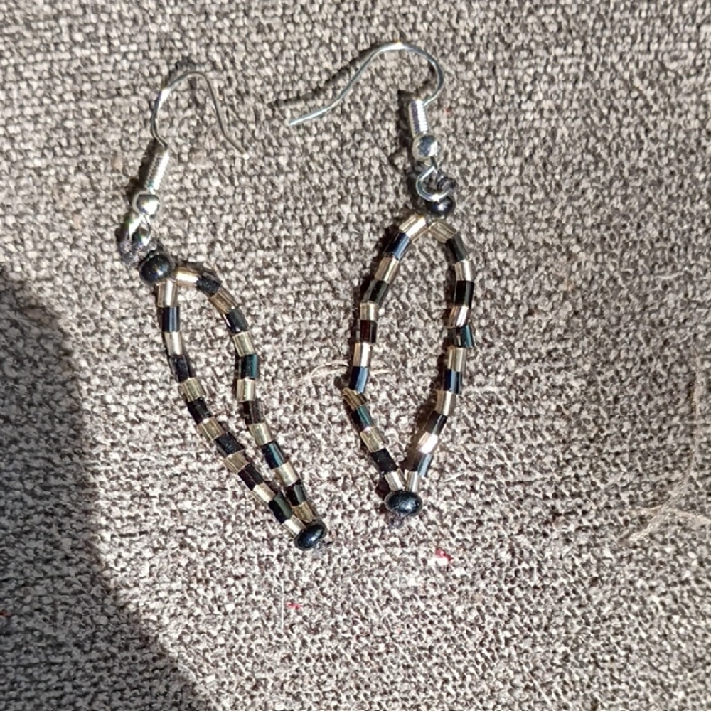Elegant Black and Silver Beaded Earrings